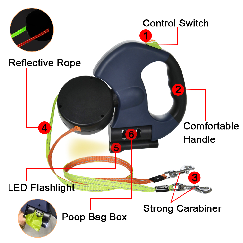 Dual Pet Leash for 2 Dogs Retr - Retractable Dog Leash ulasan dan harga